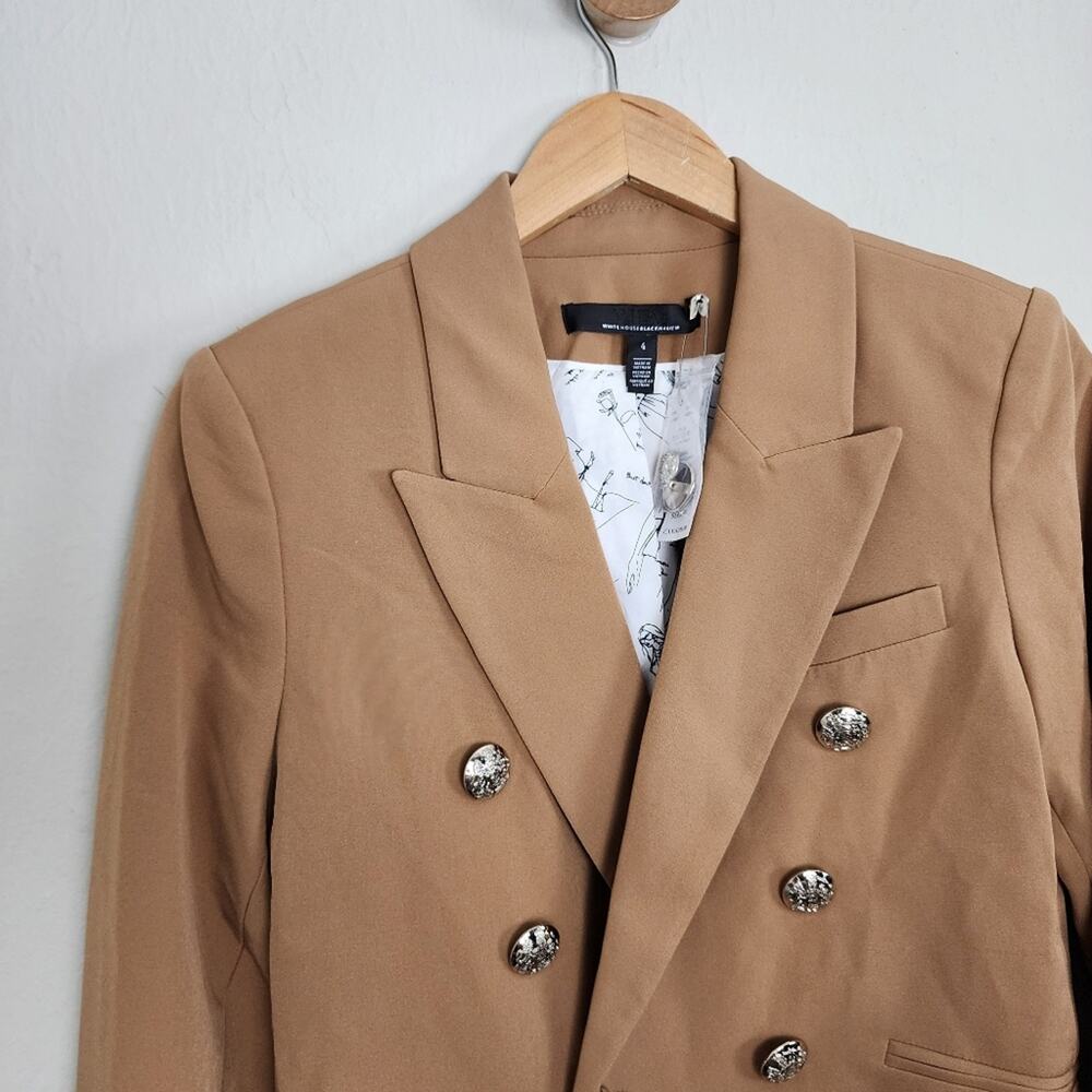 WHBM Studio Double-Breasted Cropped Blazer Toasted Coconut Caramel Tan Jacket 4 - Picture 7 of 15